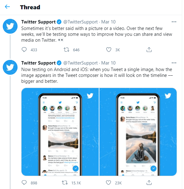 Twitter Images displaying a condensed image and a 4K image