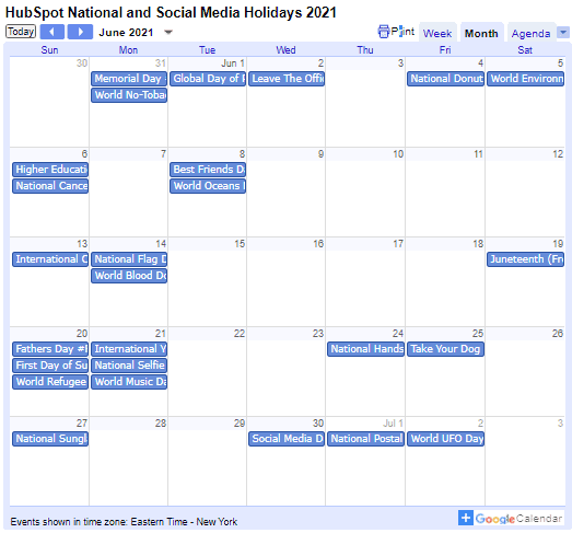 HubSpot's Social Media Content Calendar