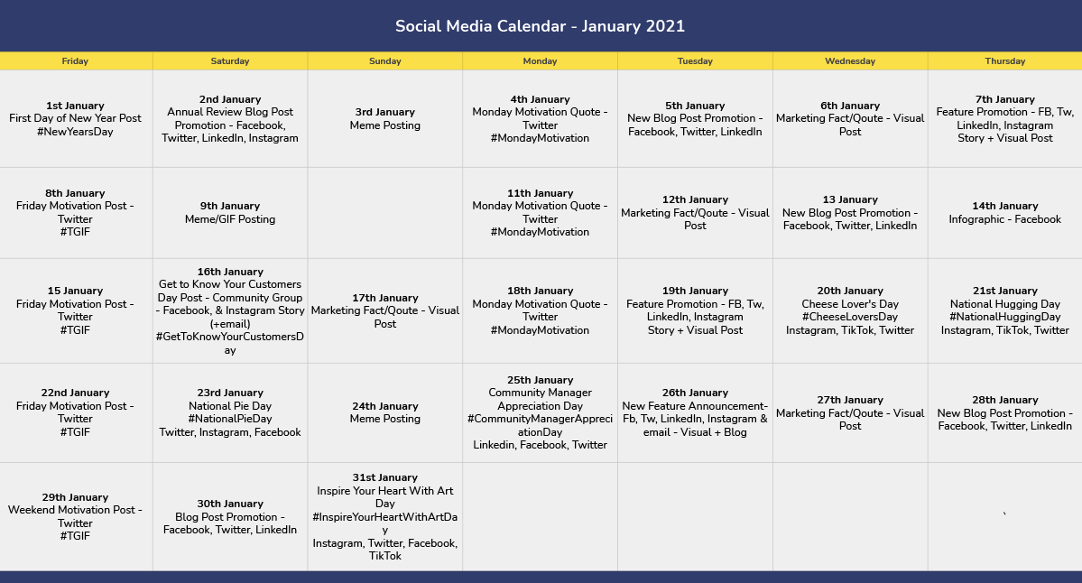 Social Media Calendar on Google Sheets