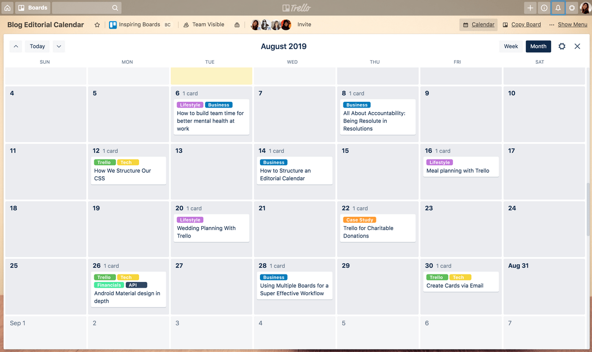 Trello's Content Calendar