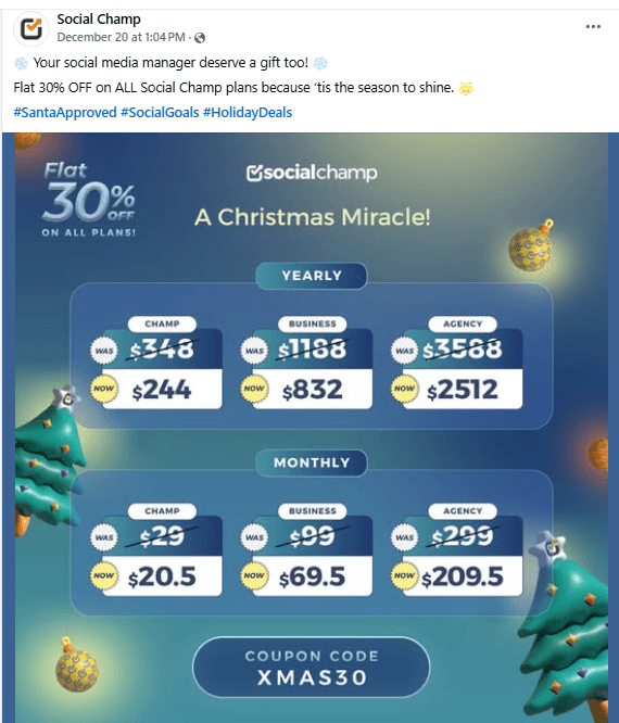 Social Champ Sale Post Example on Facebook