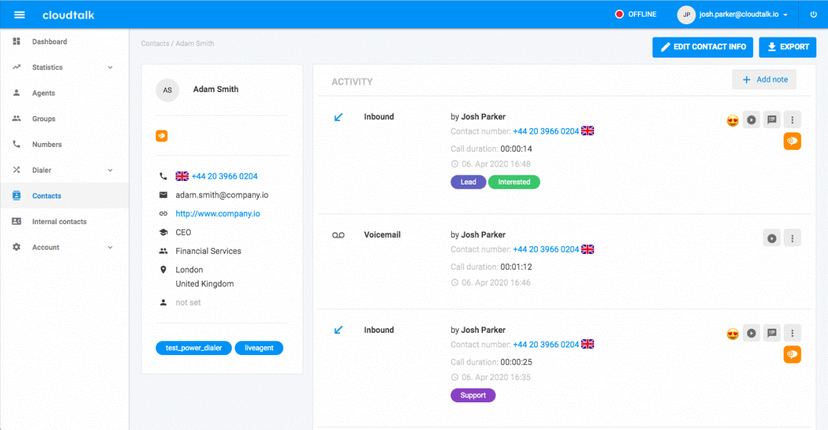 CloudTalks Contact Tags