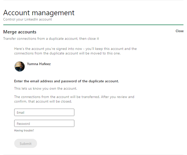 LinkedIn merge accounts
