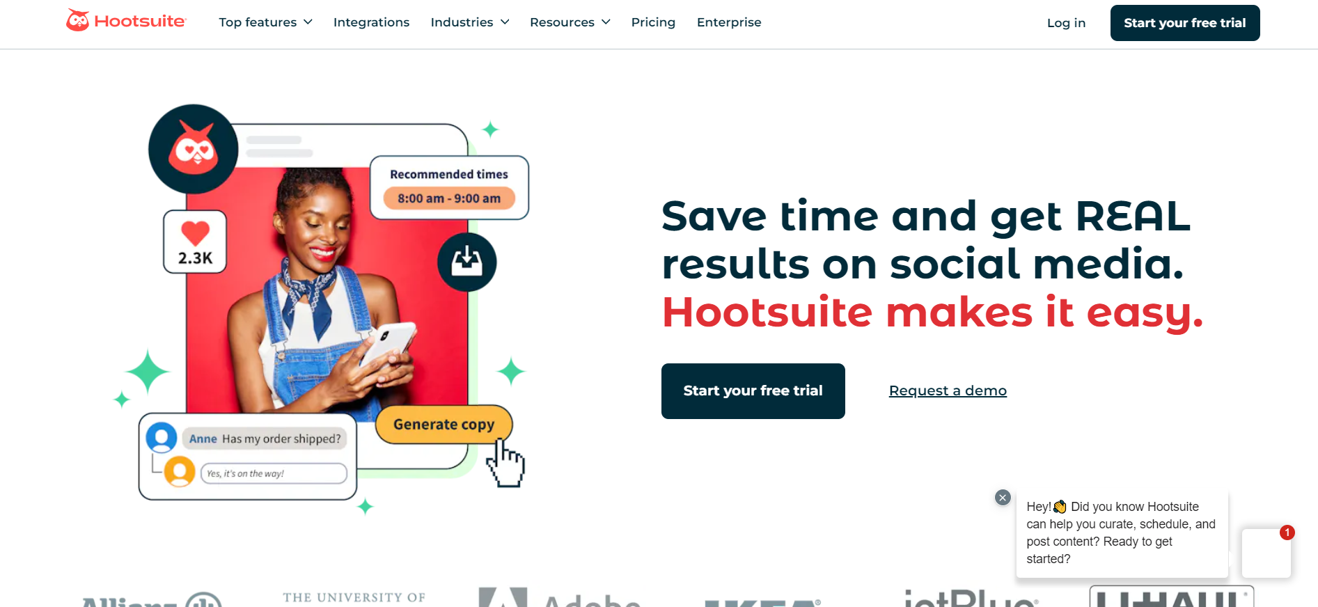 Hootsuite's homepage