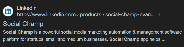 Social Champ's LinkedIn on SERPs