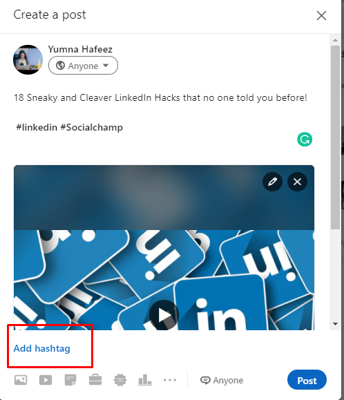 LinkedIn hashtag option