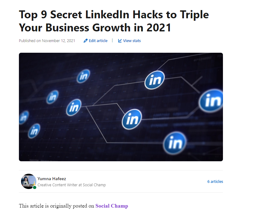 Write Articles on LinkedIn