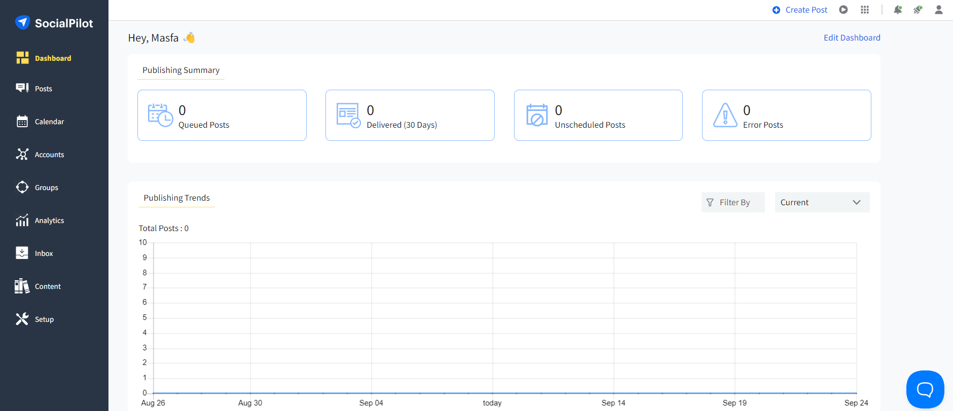 SocialPilot's dashboard