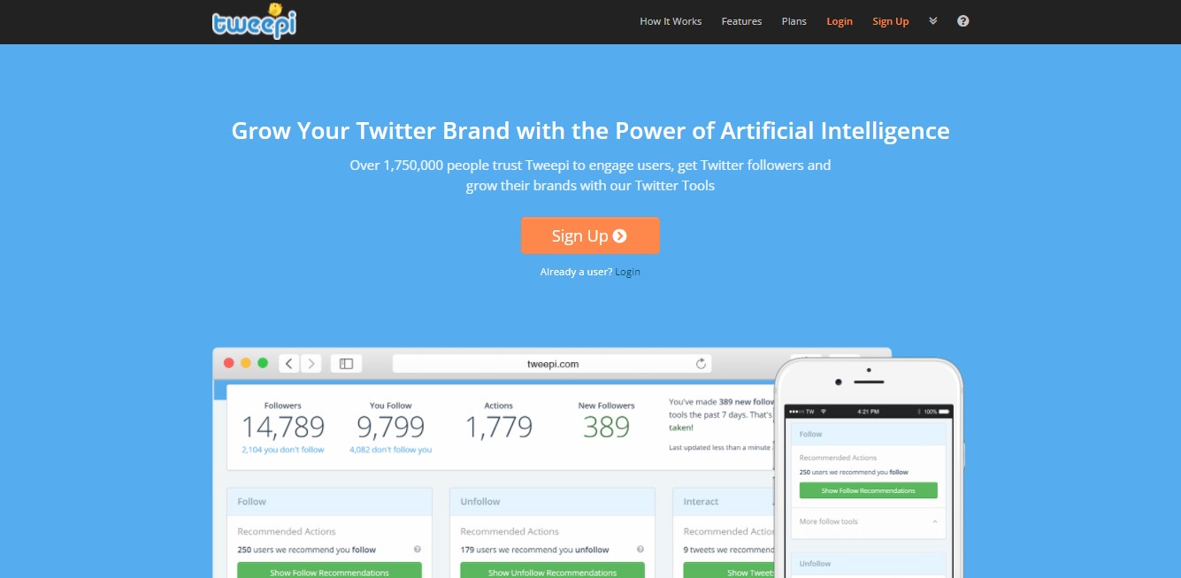 Tweepi Home page