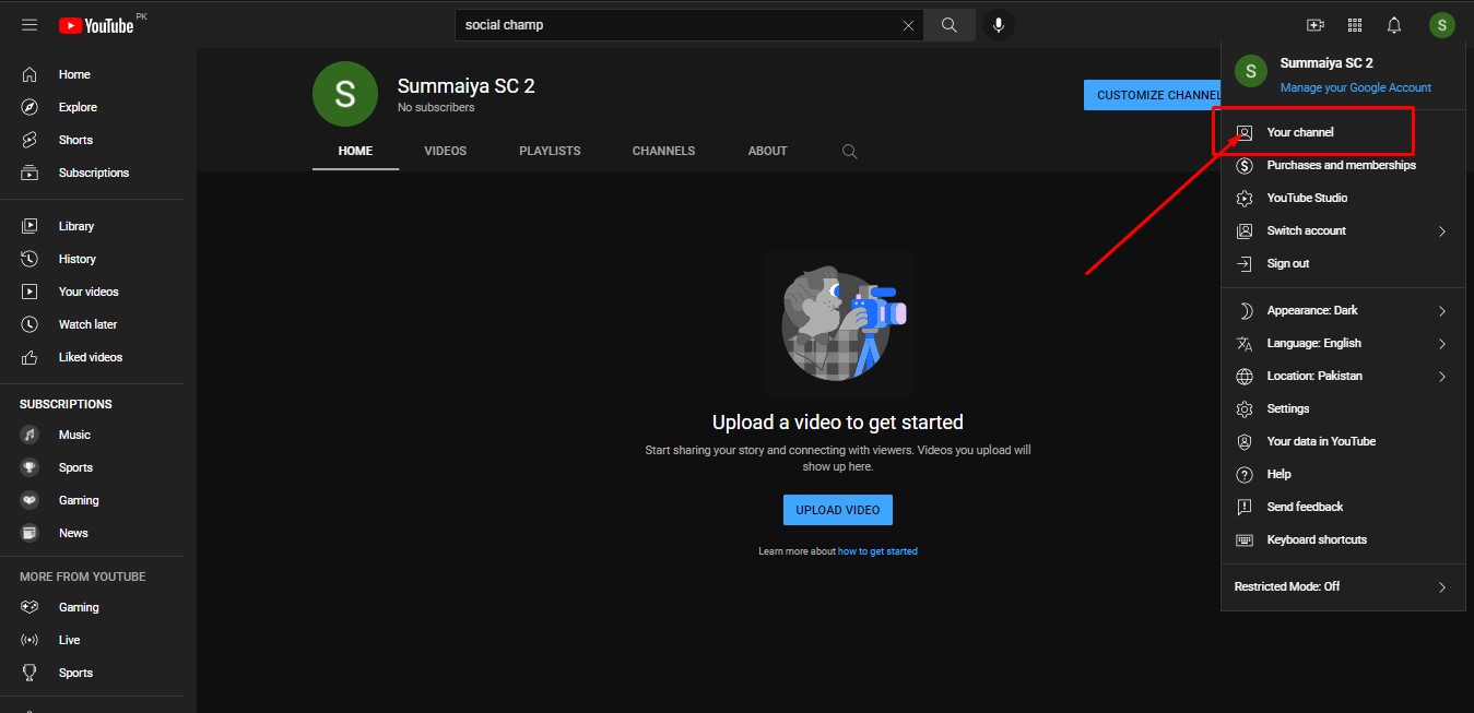 Click "Your Channel"