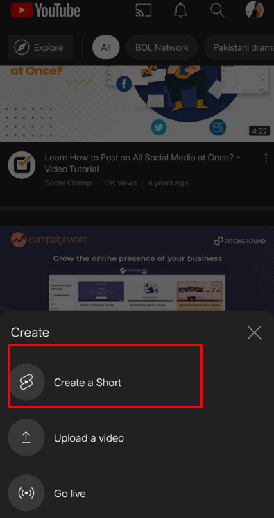 YT shorts step 2