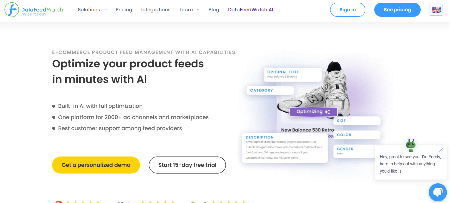 DataFeed Watch's Landing Page