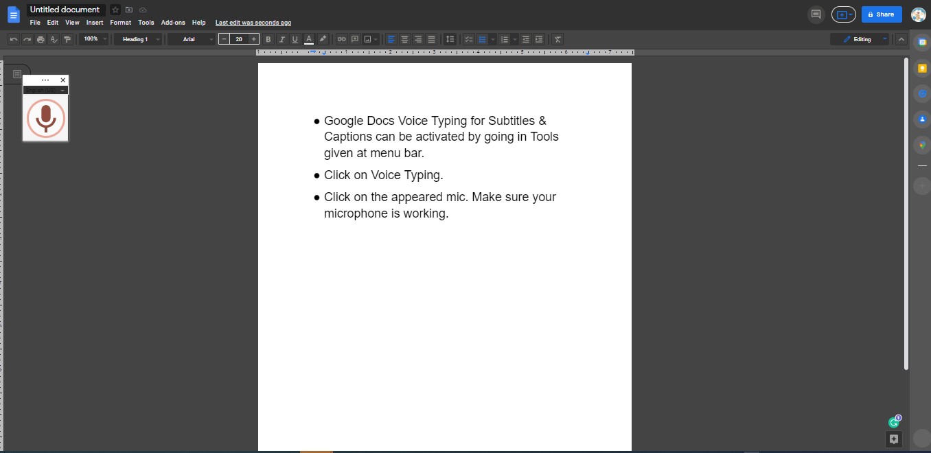 Google Docs Voice typing