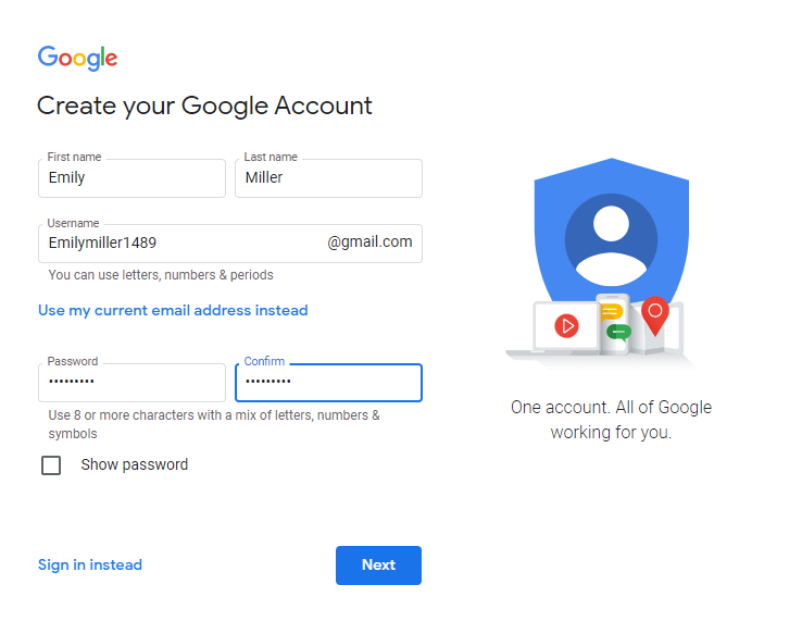 create Google account