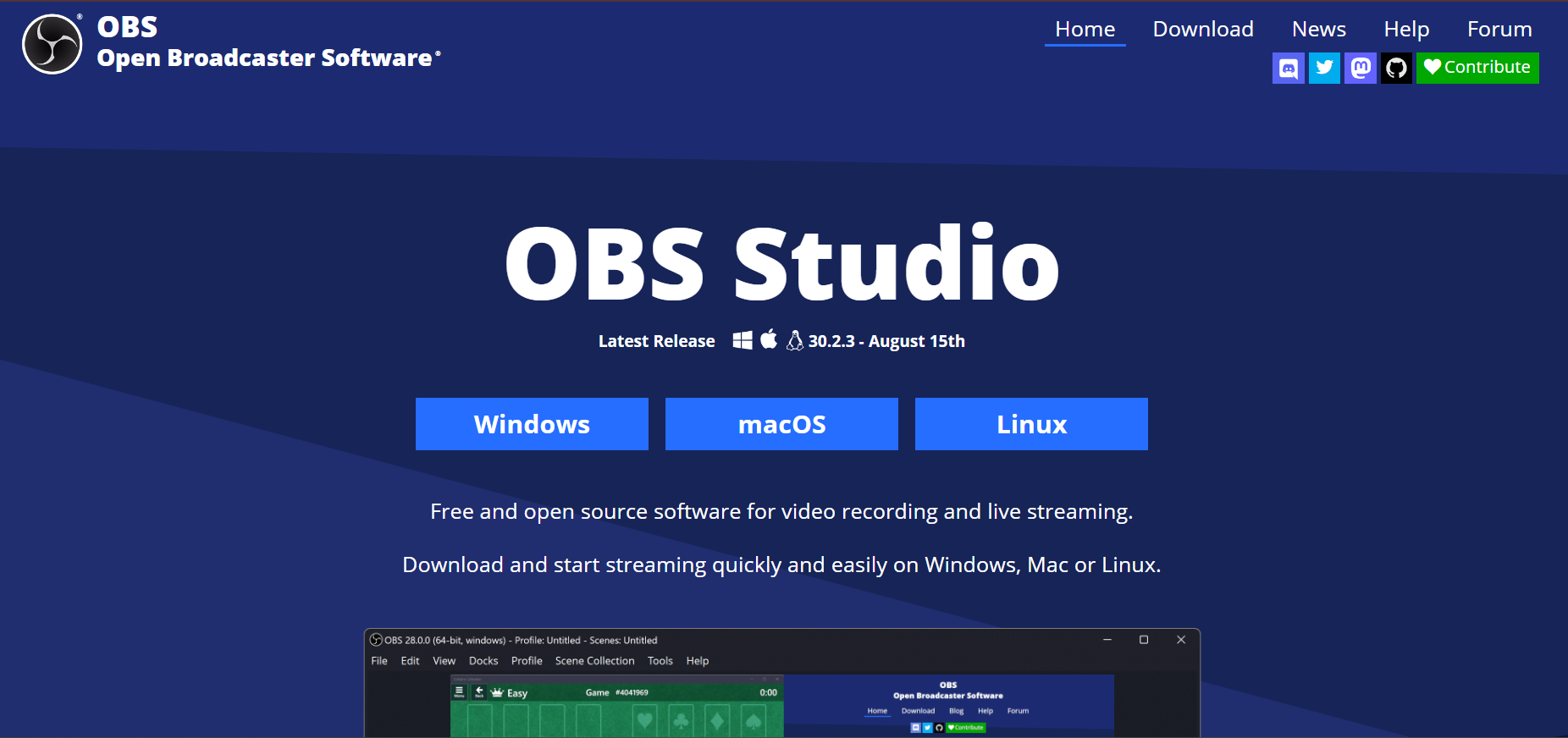 OBS Studio's home page