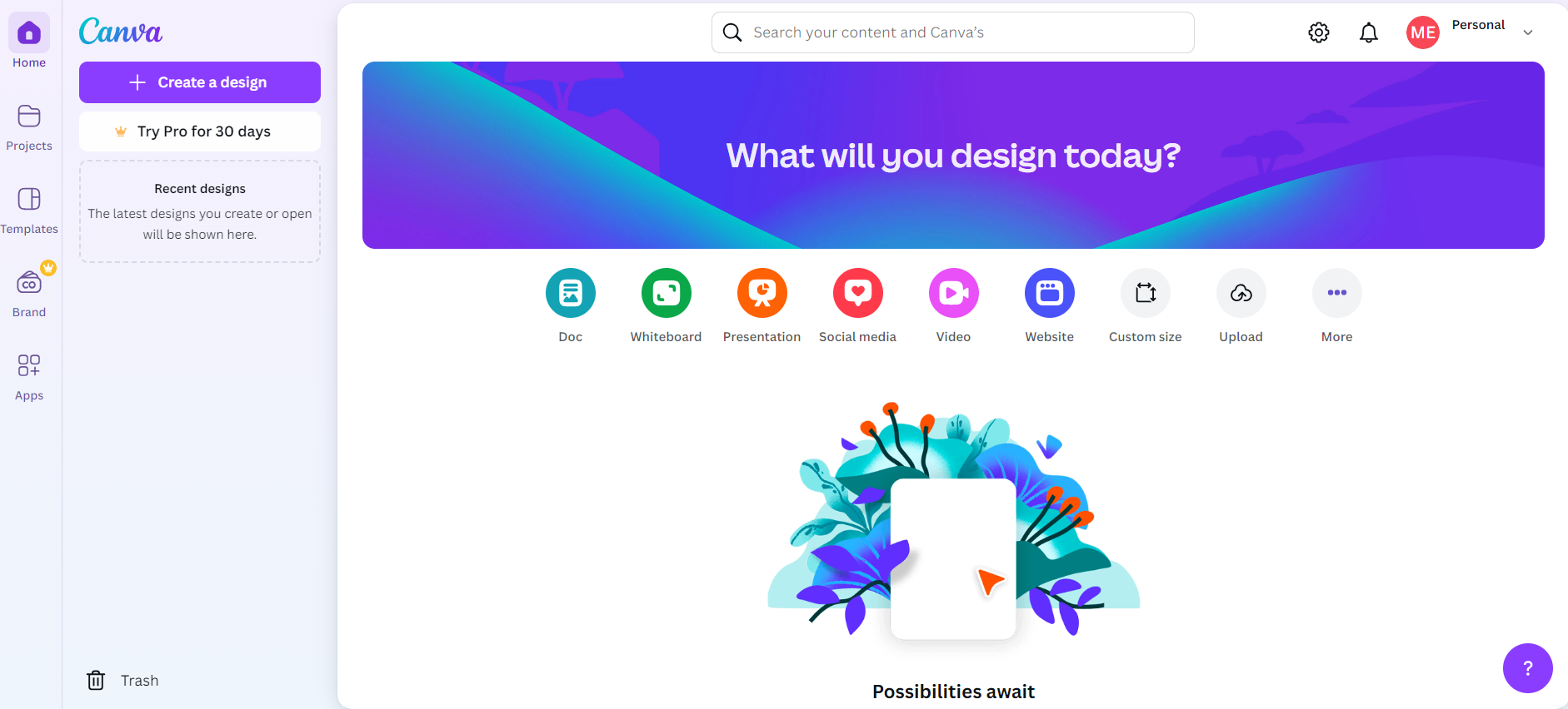 Canva's home page