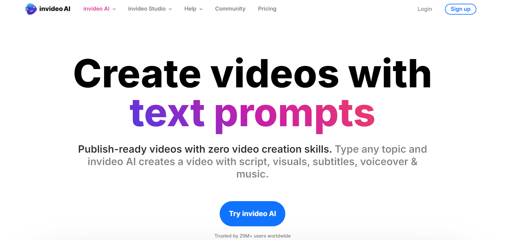 Invideo's home page