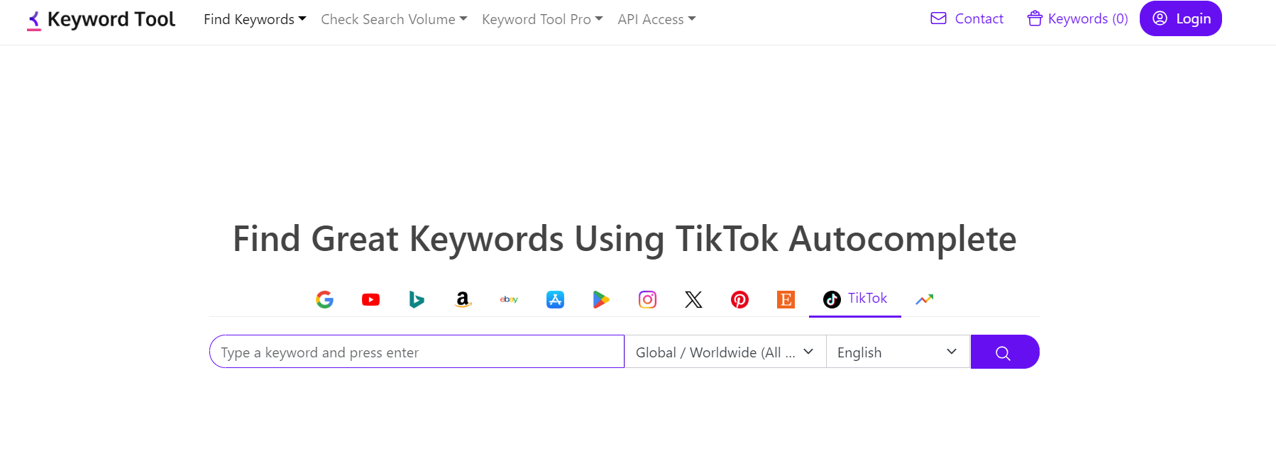 TikTok Keyword Tool's Web Page