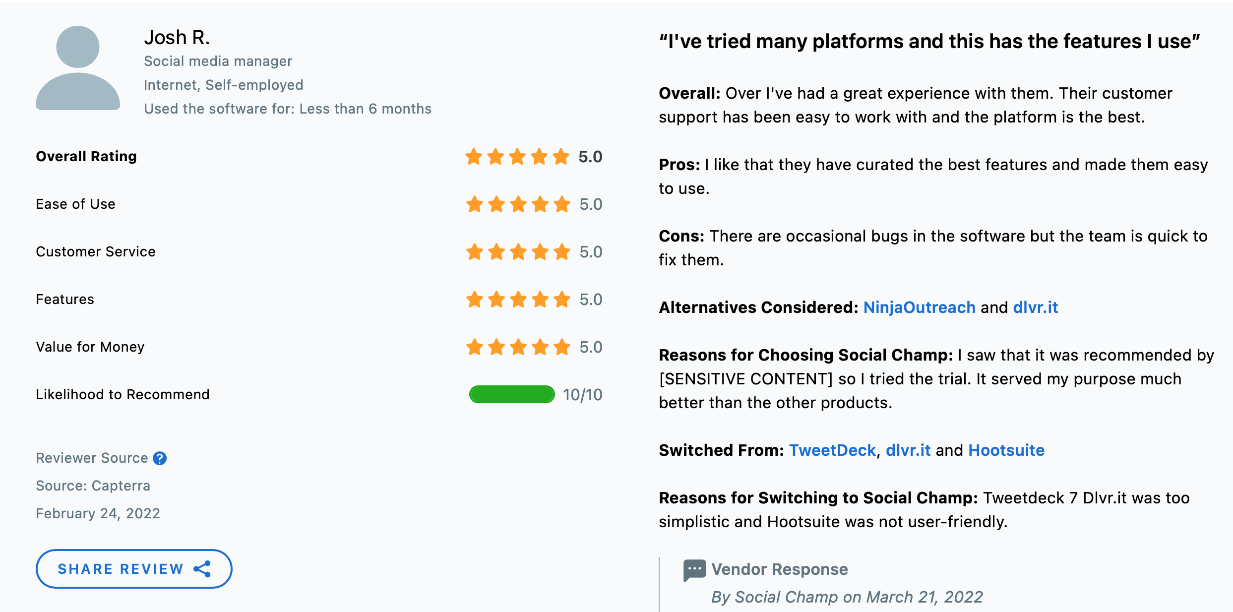 Social Champ Customer Reviews