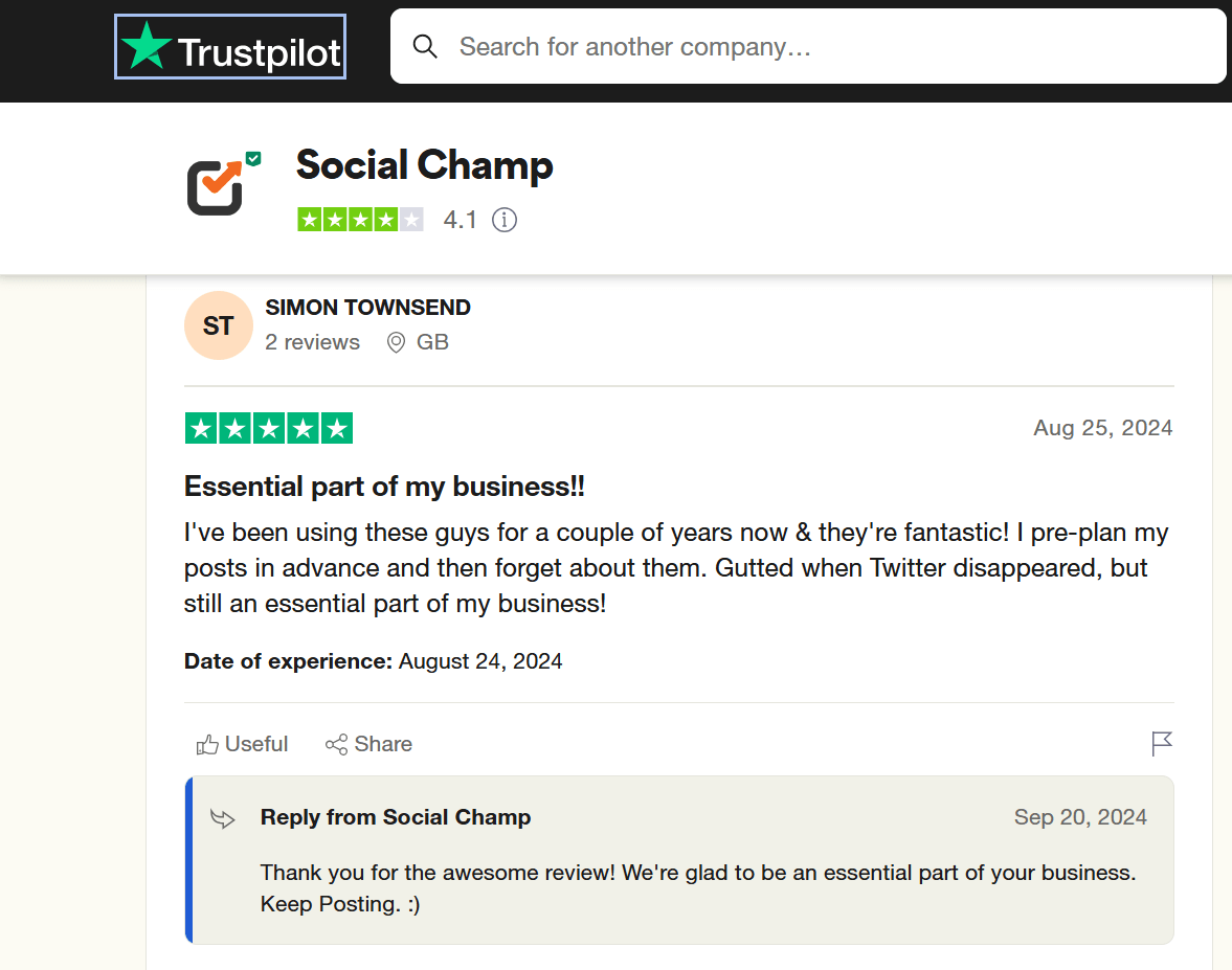 Customer Review for Social Champ