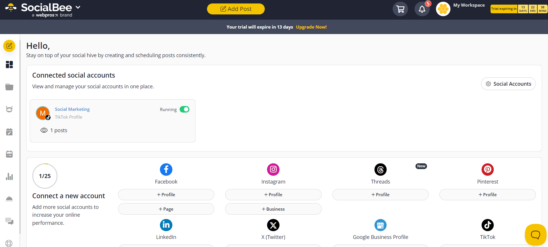 SocialBee’s Dashboard