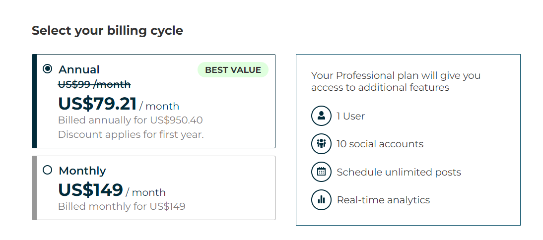 Hootsuite monthly pricing