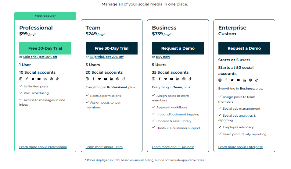 New Hootsuite pricing 2023