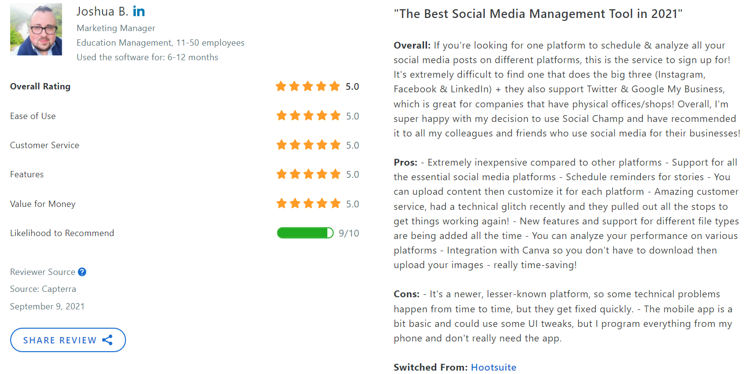 Hootsuite alternative - Social Champ Capterra Reviews