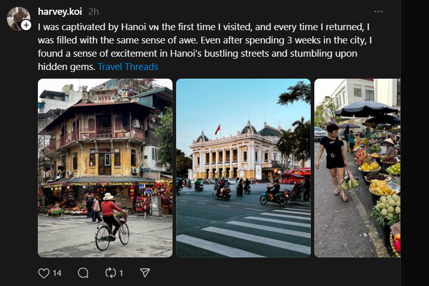 A travel post by an influencer on Threads