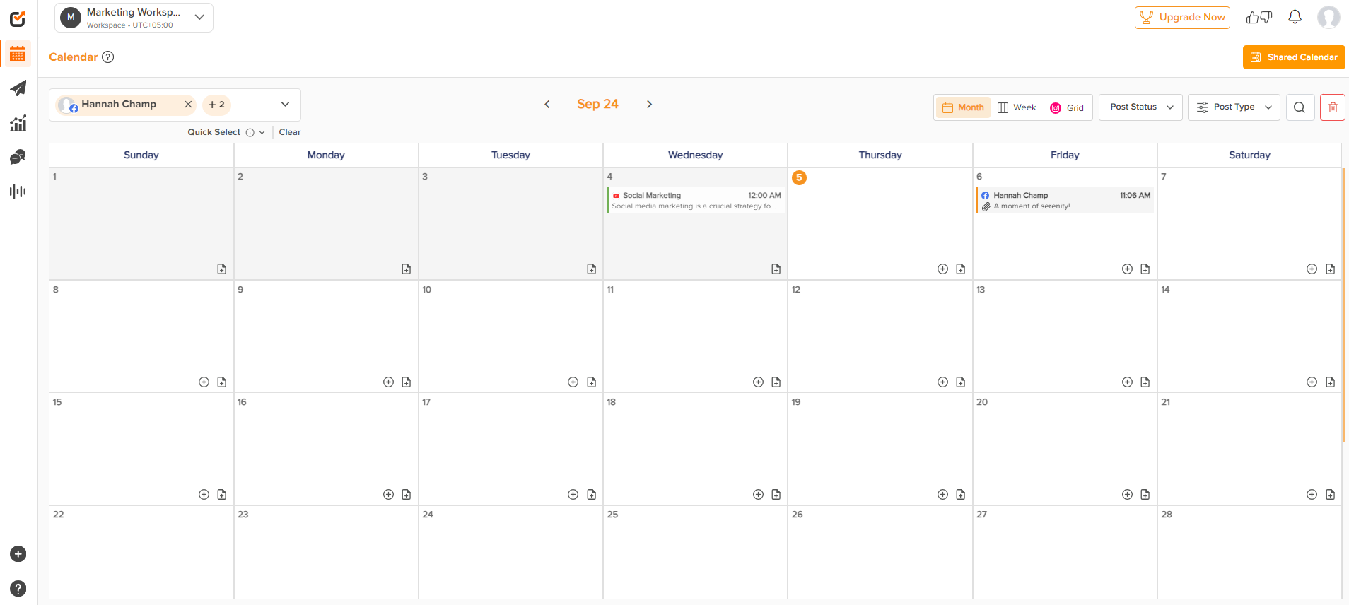 Social Champ's calendar showing scheduled posts