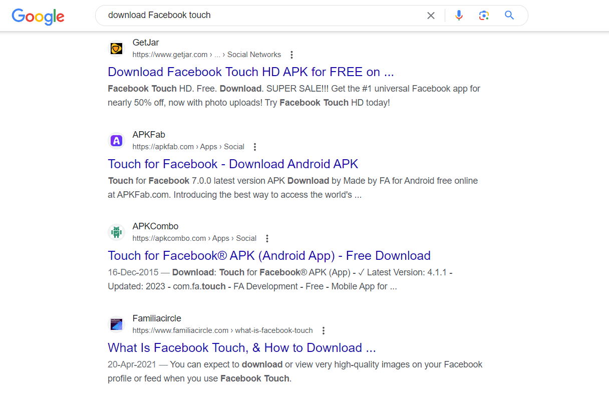 Search Facebook Touch 