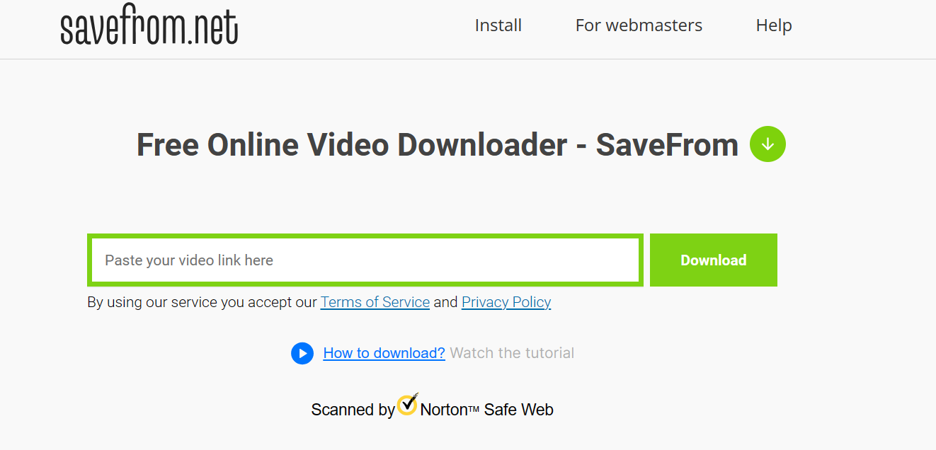 Savefrom.net Landing Page