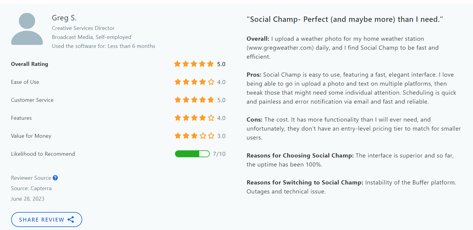 Capterra Social Champ Review