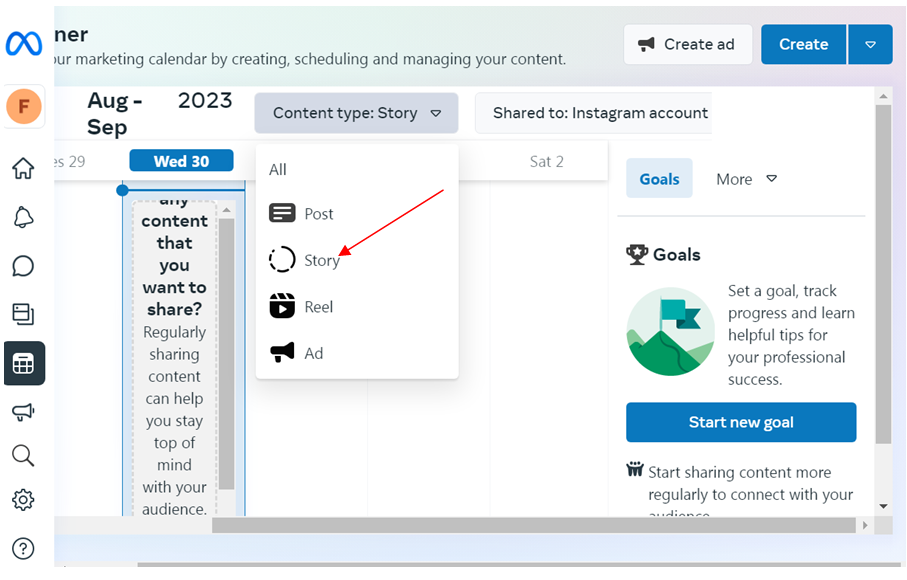 Scheduling Instagram Stories Using Meta Business Suite step 5