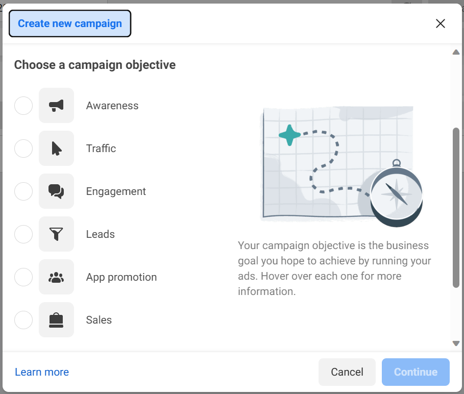 Facebook ads manager step 2