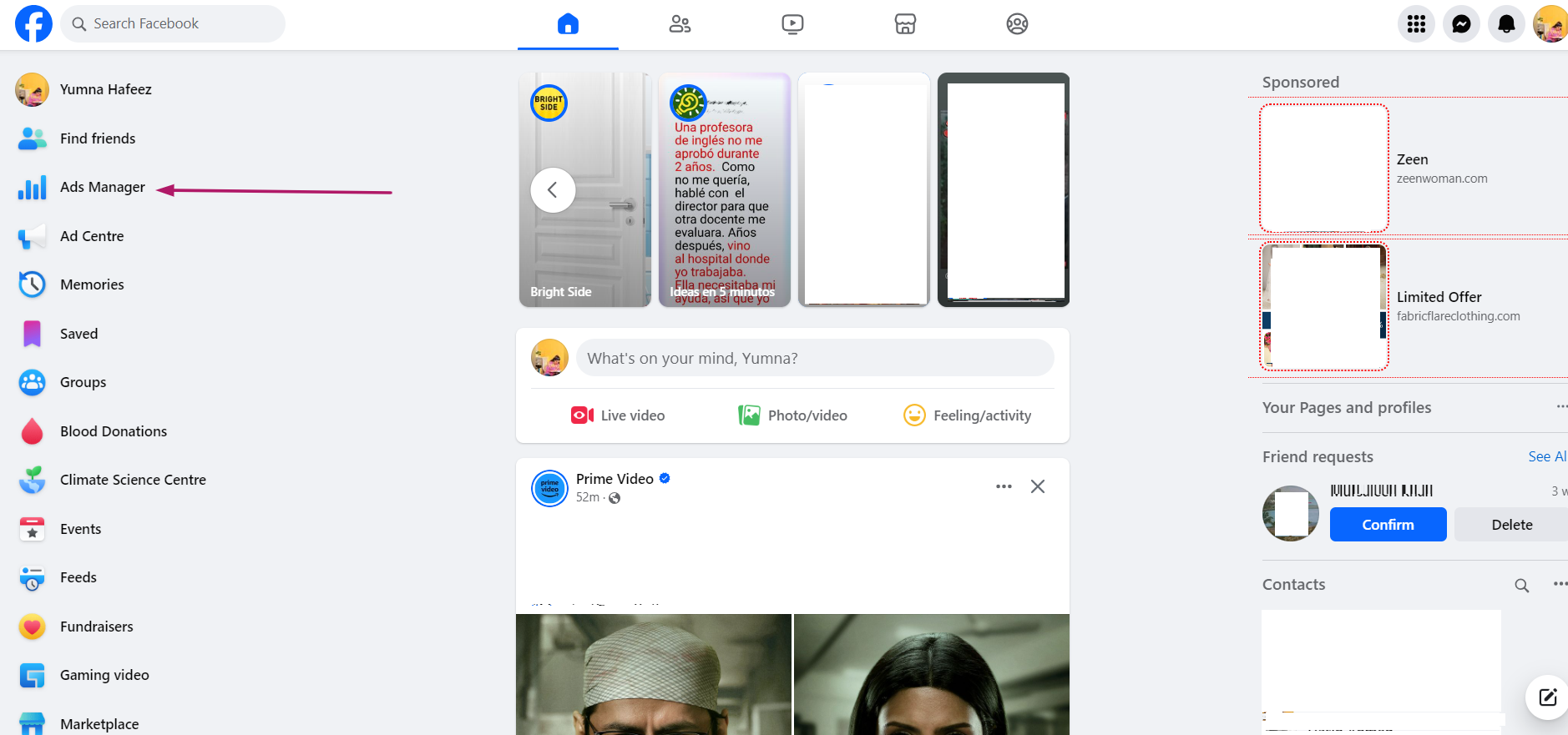 Facebook home page