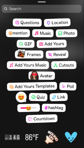 Interactive features of Instagram Story