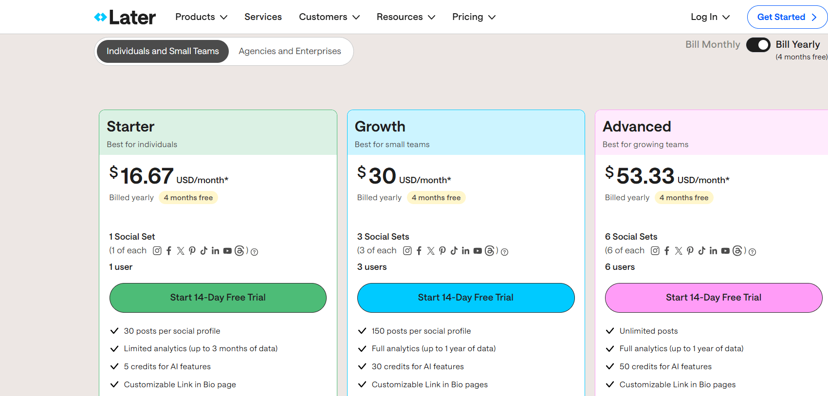 Later Pricing Plans