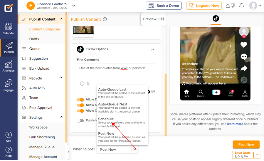 Schedule TikTok video - Step 12