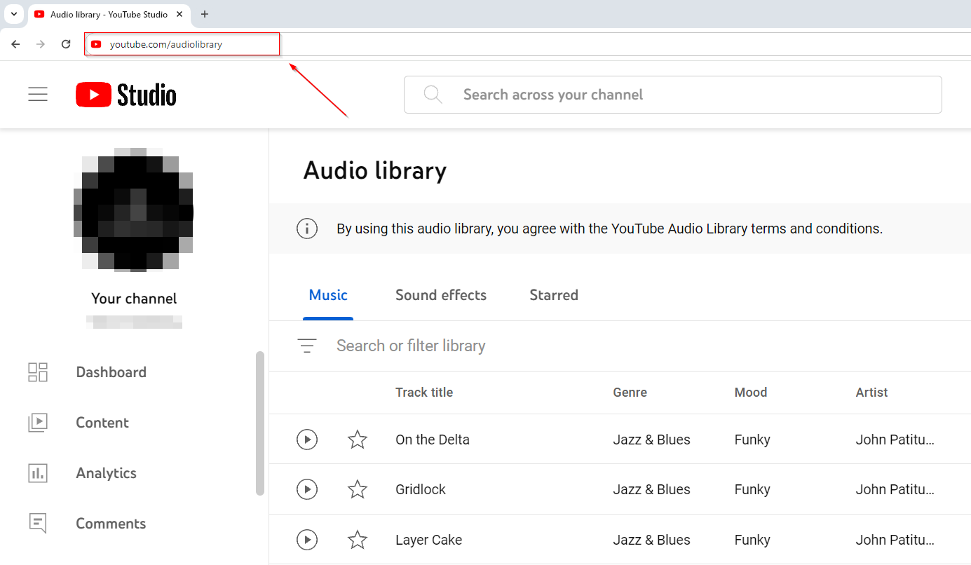 YouTube Audio Library - Step 1