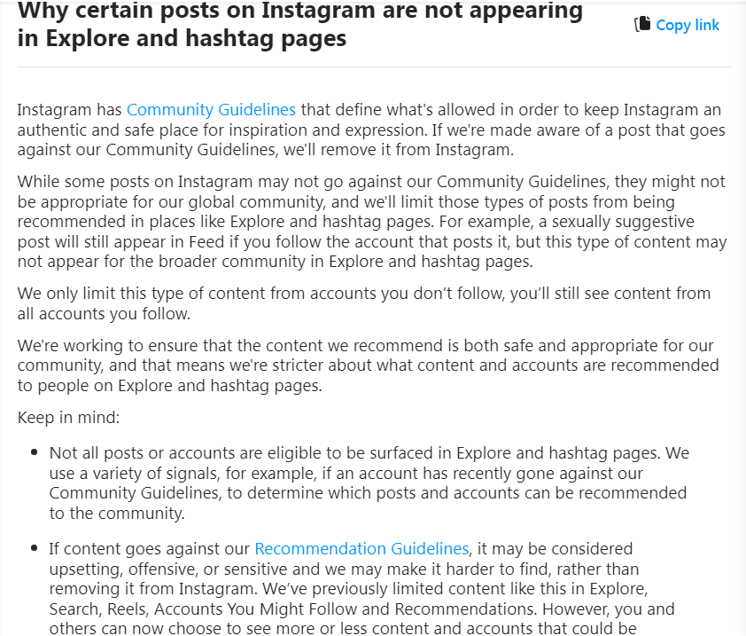 Cause of Instagram shadowban 