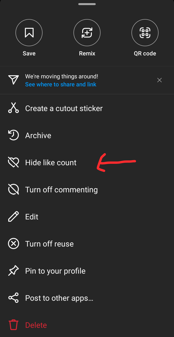 Visual of step 3 in the how to hide likes on Instagram 2024 guide