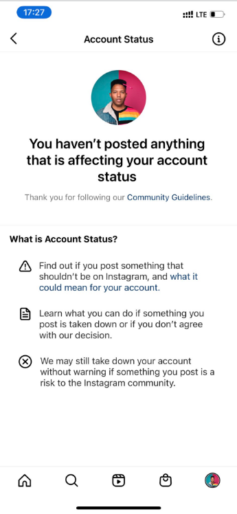 Example for Instagram shadow ban 