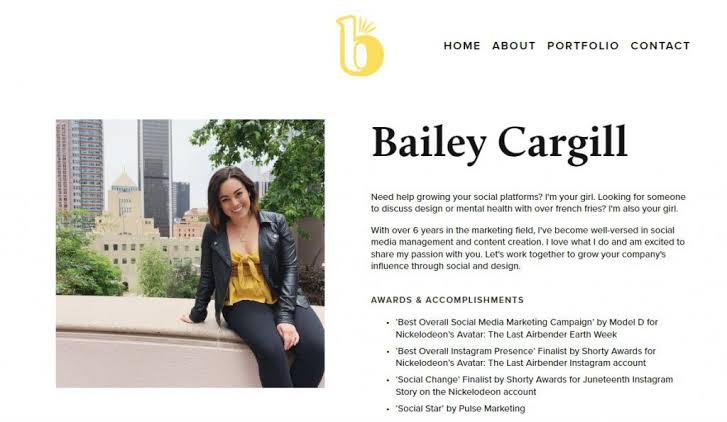 A snapshot of social media management portfolio by Baily Cargill