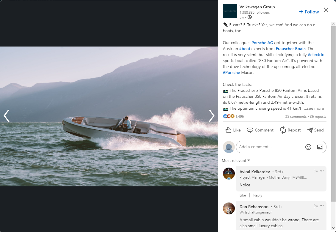 A Snapshot of Volkswagen’s LinkedIn post.