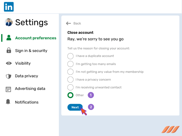 Close account questionnaire - visual 