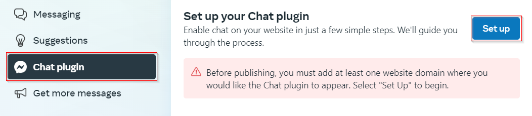 Step 5 - Connect Messenger to Your Website- visual of chat plugin option