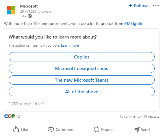 A snapshot of Microsoft’s poll on LinkedIn