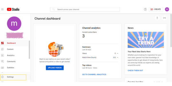 visual of settings channel