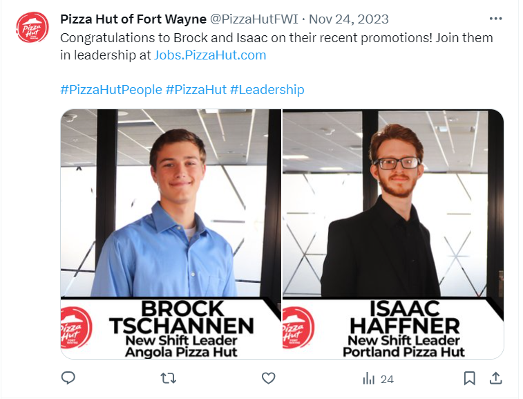  visual of social media community management by Pizza Hut Fort Wayne